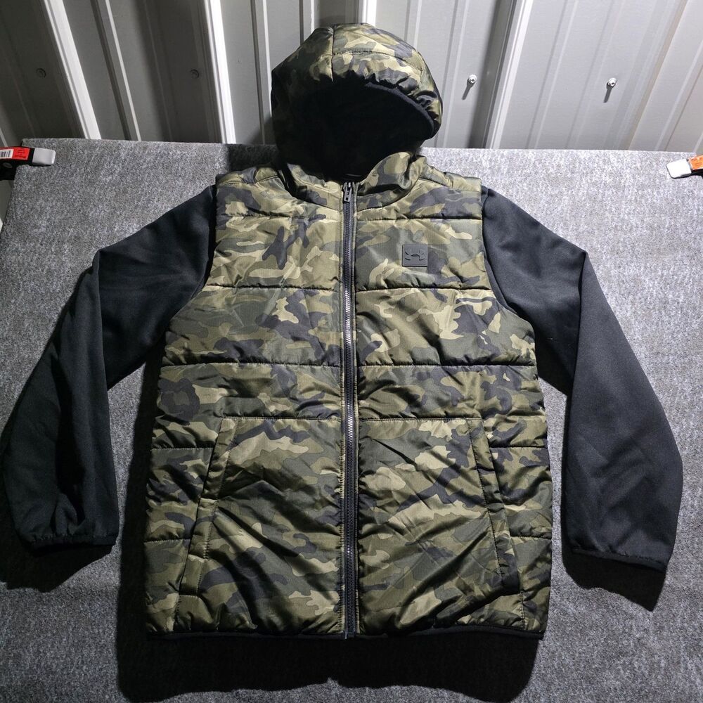 Under Armour Youth XL Camo Puffer Vest Hoodie Jacket Black